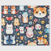 かわいい花動物包装紙 ラッピングペーパー (フラット)