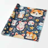 かわいい花動物包装紙 ラッピングペーパー (アンロールド)