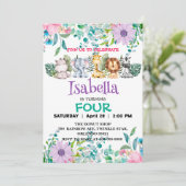 かわいい花動物園ジャングル動物誕生日 子供へ 招待状 (スタンド正面)