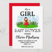 かわいい花園の女の子赤ちゃんの女の子の赤ちゃんシャワー 招待状 (正面/裏面)