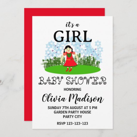 かわいい花園の女の子赤ちゃんの女の子の赤ちゃんシャワー 招待状 (正面/裏面)