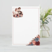 かわいい花嫁と新郎の空白花柄結婚式 招待状 (スタンド正面)