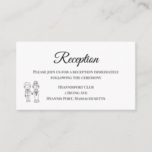 かわいい花嫁と新郎 黒と白のウェディング・レセプション エンクロージャーカード (正面)