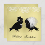 かわいい花嫁と花婿お洒落が鳥を愛 招待状 (正面/裏面)