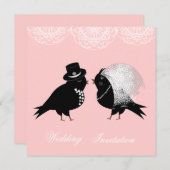 かわいい花嫁と花婿お洒落が鳥を愛 招待状 (正面/裏面)