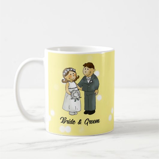かわいい花嫁と花婿の結婚式のお祝い コーヒーマグカップ (左)
