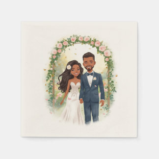 かわいい花嫁と花婿の結婚式アーチ ペーパーナプキン スタンダードカクテルナプキン