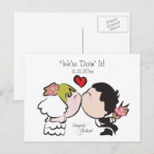 かわいい花嫁と花婿の結婚式ポストカード 案内ポストカード (正面/裏面)