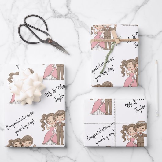 かわいい花嫁の名前（白） ラッピングペーパーシート (正面)