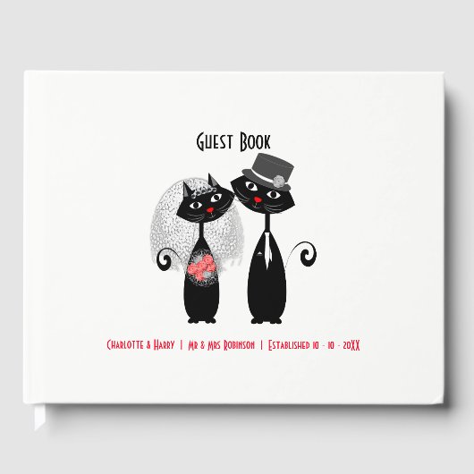 かわいい花嫁 |グルーム結婚の猫たちパーソナライズされた ゲストブック (正面)