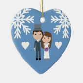かわいい花嫁、新郎及び雪片の冬の結婚式 セラミックオーナメント (右)
