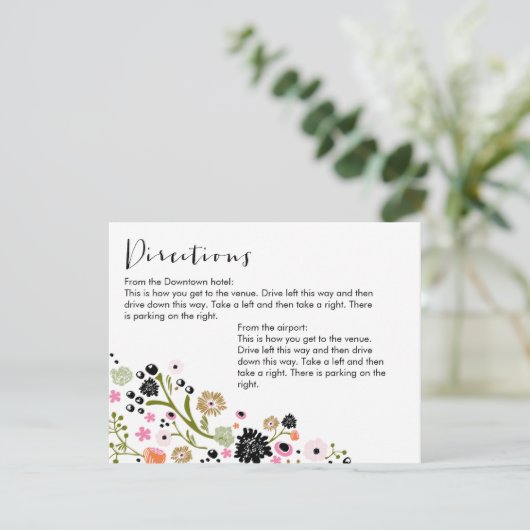 かわいい花束のフラワー方向情報カード招待状 エンクロージャーカード (スタンド正面)