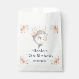 かわいい花柄のイルカの誕生日パーティー フェイバーバッグ