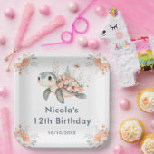 かわいい花柄のカメの誕生日パーティー ペーパープレート (パーティー)