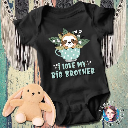 かわいい花柄のキツネの赤ちゃん 私は私の大きなお兄ちゃんが好き ベビーボディスーツ