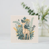 かわいい花柄のキリン紙皿 招待状 (スタンド正面)