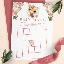 かわいい花柄のキリン ベビーシャワービンゴゲーム 招待状