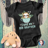 かわいい花柄のキワイイタヌキ 私の大きなお兄ちゃんが好き ベビーボディスーツ