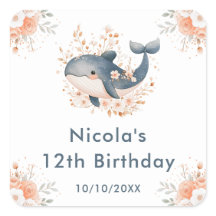 かわいい花柄のクジラの誕生日パーティー