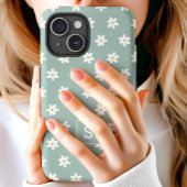 かわいい花柄のセージグリーンのリリー模様のモノグラム Case-Mate iPhoneケース