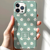 かわいい花柄のセージグリーンのリリー模様のモノグラム Case-Mate iPhoneケース