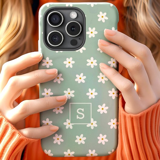 かわいい花柄のセージグリーンのリリー模様のモノグラム Case-Mate iPhoneケース