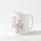 かわいい花柄のタコのコーヒーマグ コーヒーマグカップ (正面右)