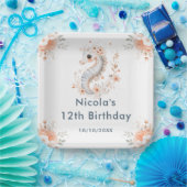 かわいい花柄のタツノオトシゴの誕生日パーティー ペーパープレート (パーティー)