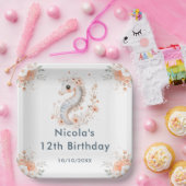 かわいい花柄のタツノオトシゴの誕生日パーティー ペーパープレート (パーティー)