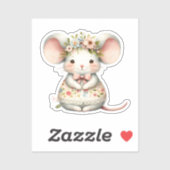 かわいい花柄のネズミのドレス 花冠 シール (シート)