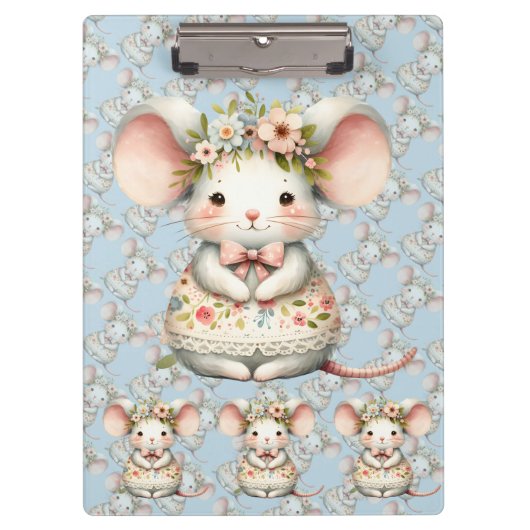 かわいい花柄のネズミドレス 花冠 クリップボード (正面)