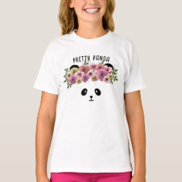 かわいい花柄のパンダの女の子 キッズTシャツ Tシャツ