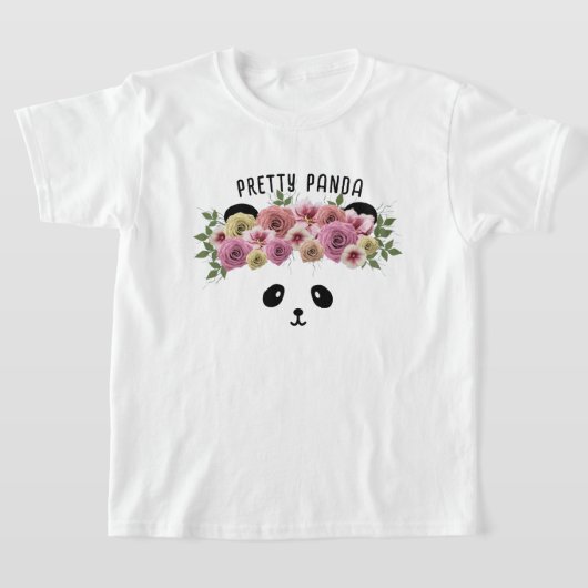 かわいい花柄のパンダの女の子 キッズTシャツ Tシャツ (レイダウン)
