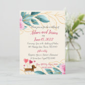 かわいい花柄のピンクゴールドの結婚式招待状 招待状 (スタンド正面)