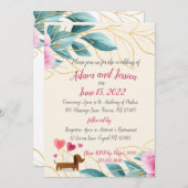 かわいい花柄のピンクゴールドの結婚式招待状 招待状 (正面/裏面)