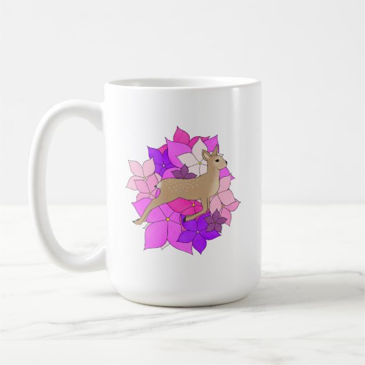 かわいい花柄の子鹿 コーヒーマグカップ (左)
