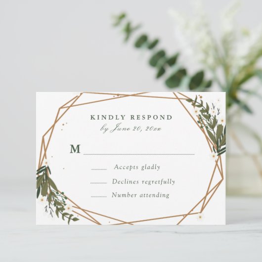 かわいい花柄の幾何学的なRSVPカード 出欠カード (スタンド正面)