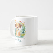 かわいい花柄の犬の子犬 コーヒーマグカップ (正面左)