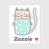 かわいい花柄の猫のイラスト シール (シート)