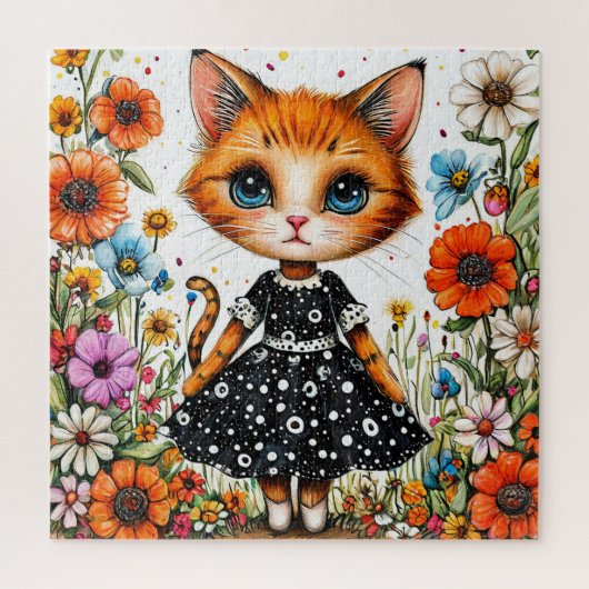 🐱🌸 かわいい花柄の猫パズルギフト ✨ ジグソーパズル (縦)