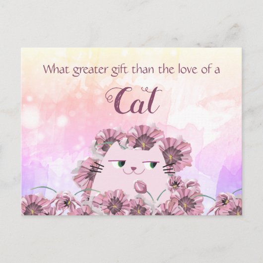 かわいい花柄の猫好きの引用 ポストカード (正面)