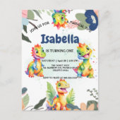 かわいい花柄の虹色の恐竜ハッピー誕生日パーティー ポストカード (正面)
