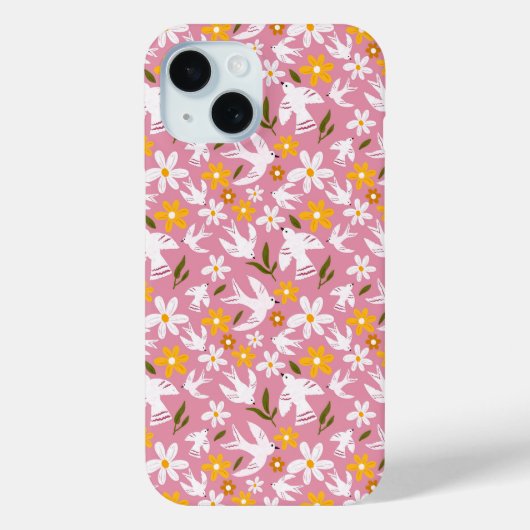 かわいい花柄の鳥のシームレスパターン Case-Mate iPhoneケース (裏面)