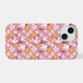 かわいい花柄の鳥のシームレスパターン iPhone 15ケース (裏面横)