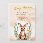 かわいい花柄カンガルー ベビーシャワー 招待状 (正面/裏面)