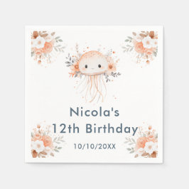 かわいい花柄クラゲの誕生日パーティー スタンダードカクテルナプキン