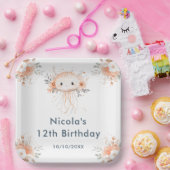 かわいい花柄クラゲの誕生日パーティー ペーパープレート (パーティー)