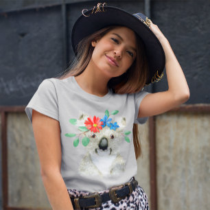 かわいい花柄コアラの水彩画 Tシャツ
