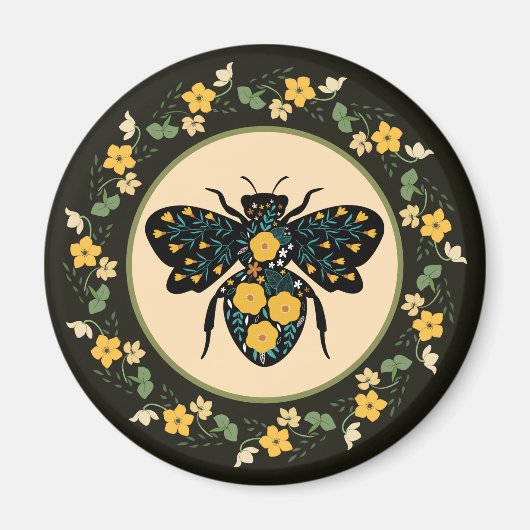 かわいい花柄フレーム ハチ マグネット (正面)