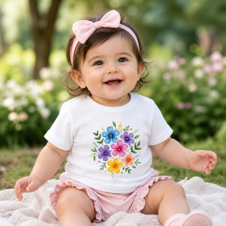 かわいい花柄ベビーTシャツデザイン | カラフルなお花 ベビーTシャツ